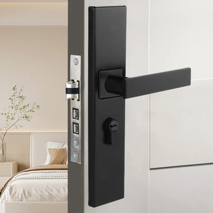 黑色室内卧室通用型静音锁家用磁吸门锁美式免改孔可调节执手锁具