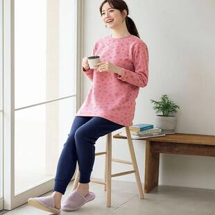 2025春女士日本代购肩部加厚保暖圆领套头衣裤两件组家居服睡衣