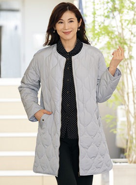 2025年春日本代购女士无领柔软感绗缝薄款中长棉服 有大码