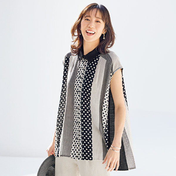 日本代购2026年夏款女士短袖中长款随机圆点提花宽松罩衫有大码