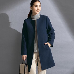 日本代购 女士尾州羊毛混拉链利落无领毛呢大衣 有大码 2025年秋季