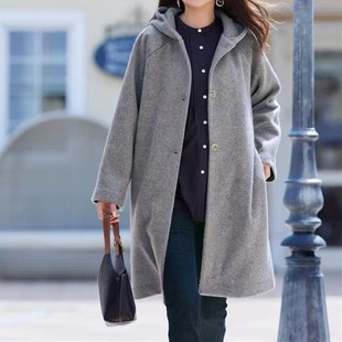 2025年春季日本代购女士柔软起毛感连帽针织大衣 有大码