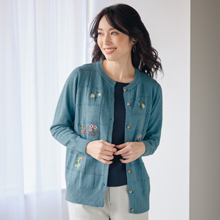 日本代购2026年春号小花点缀暗格纹花卉刺绣针织开衫 有大码