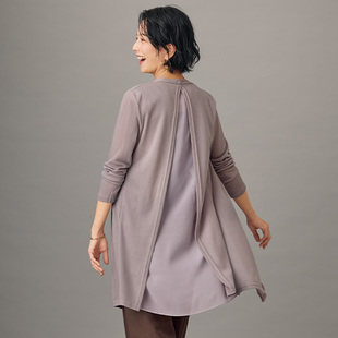 有大码 日本代购 针织衫 套头长袖 2026年夏款 女后背雪纺拼接中长款