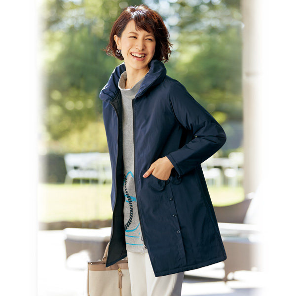 2025年春日本代购女士皱褶翻领显脸小口袋特点拉链优雅中长薄棉服