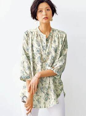 2025年春夏日本代购女凉爽柔软袖子蝴蝶结宽松衬衫上衣 有大码