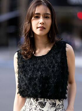 2024年夏季新款日本代购女装流苏感毛提花背心内搭 有大码