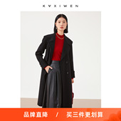 佧茜文双面呢大衣女冬款 厚外套气质上衣 100%绵羊毛翻领宽松中长款