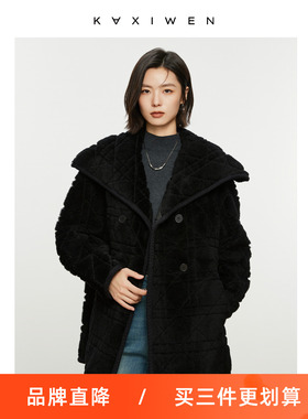 【反季清仓】佧茜文大翻领气质颗粒绒外套黑色慵懒风加厚保暖大衣