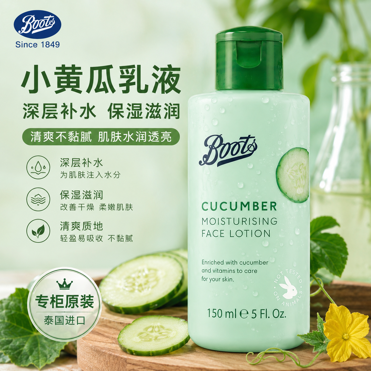 泰国BOOTS小黄瓜乳液 维他命深层补水保湿滋润 专柜原装 现货包邮