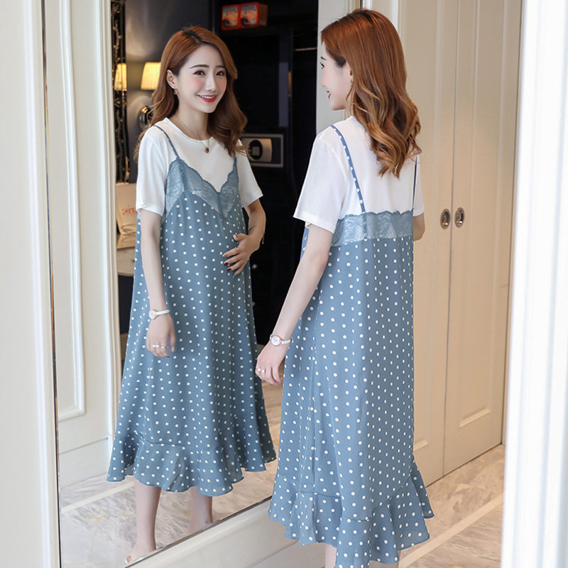 孕妇夏装连衣裙雪纺2020孕妇裙潮妈时尚款宽松大码孕妇装夏天裙子