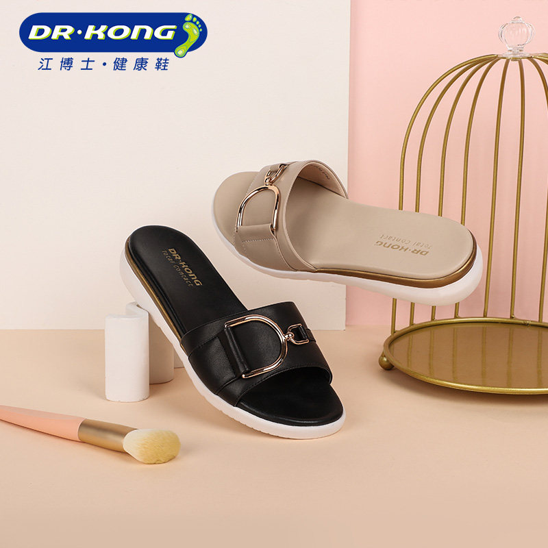 江博士女鞋妈妈拖鞋女外穿凉鞋大人休闲舒适软底凉拖真皮女士平底