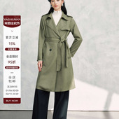 雅舒曼&图图妈 领风衣外套 西装 海岛纤维法式 鹿皮绒绿色中长款