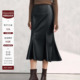 雅舒曼&图图妈 皮裙 休闲气质长款 黑色高腰包臀半身裙秋季 新款