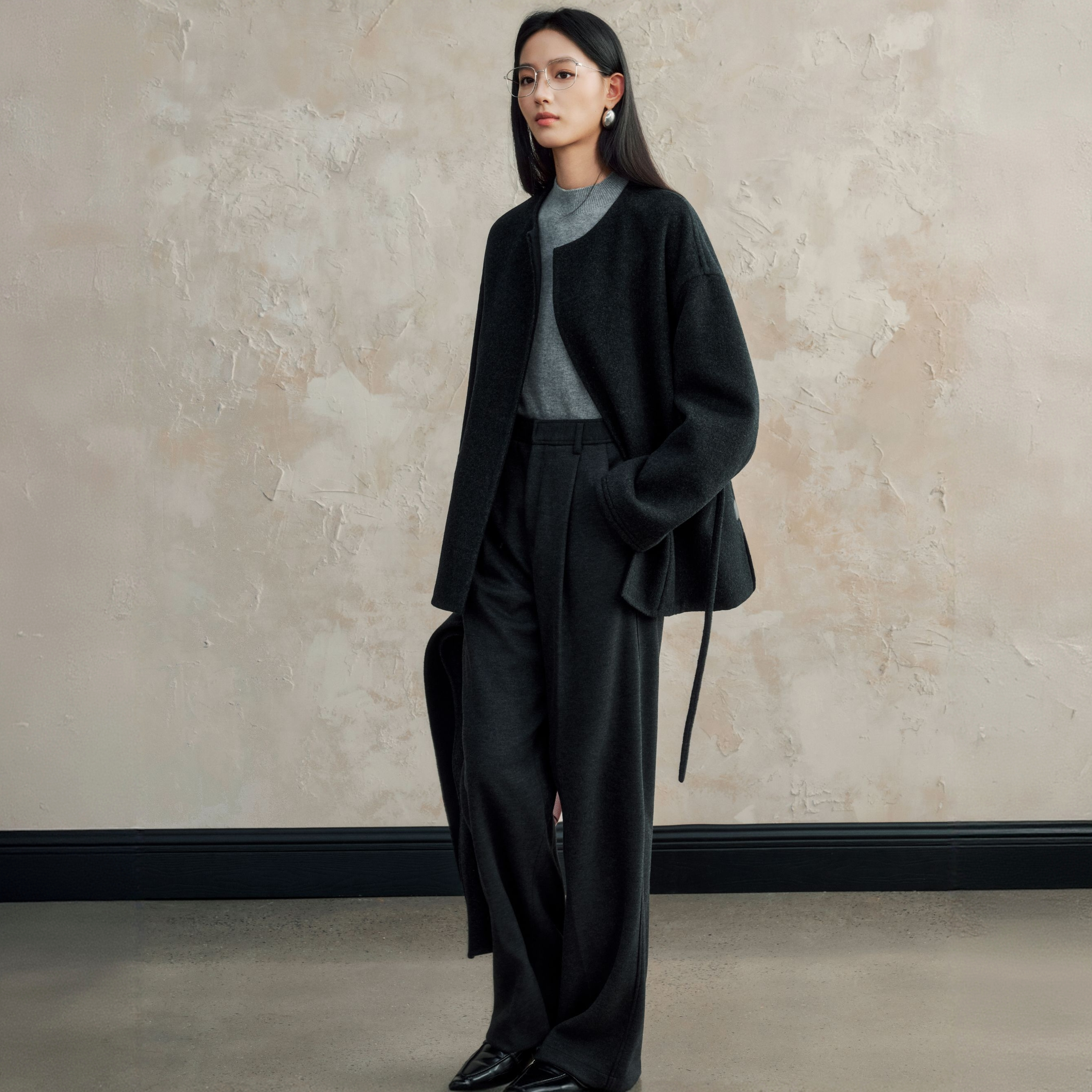 雅舒曼&图图妈 羊毛气质可拆卸围巾领百搭时尚毛呢大衣2L260D6508