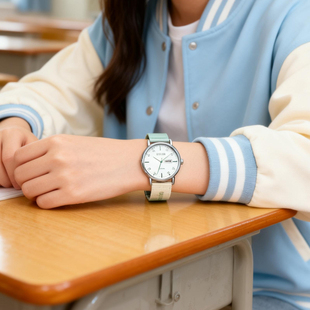 聚利时手表女学生初高中考试专用韩版 简约校园撞色防水静音石英表