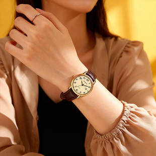 聚利时正品 复古轻奢小棕表小众高颜值防水石英表女士礼物 手表女款