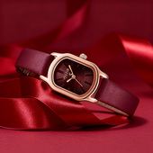 聚利时手表女款 高级感酒红色轻奢精致腕表送女友送闺蜜礼物石英表