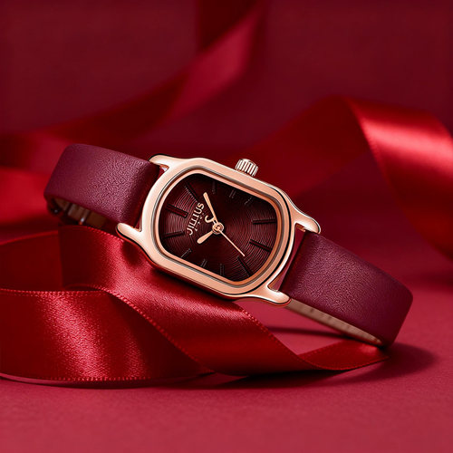 聚利时酒红色轻奢精致石英表