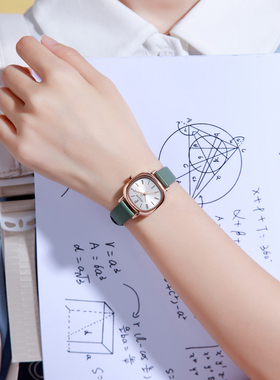 聚利时学生手表女款2025新款高颜值考试考研静音真皮防水石英腕表