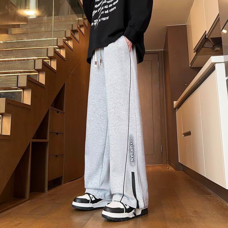 男款韩版宽松直筒纯色灰色休闲裤潮流大码运动百搭时尚舒适卫裤