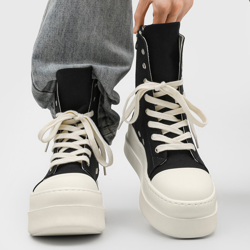高帮鞋男鞋休闲厚底板鞋增高真皮面美式靴子小众欧美侧拉链帆布鞋