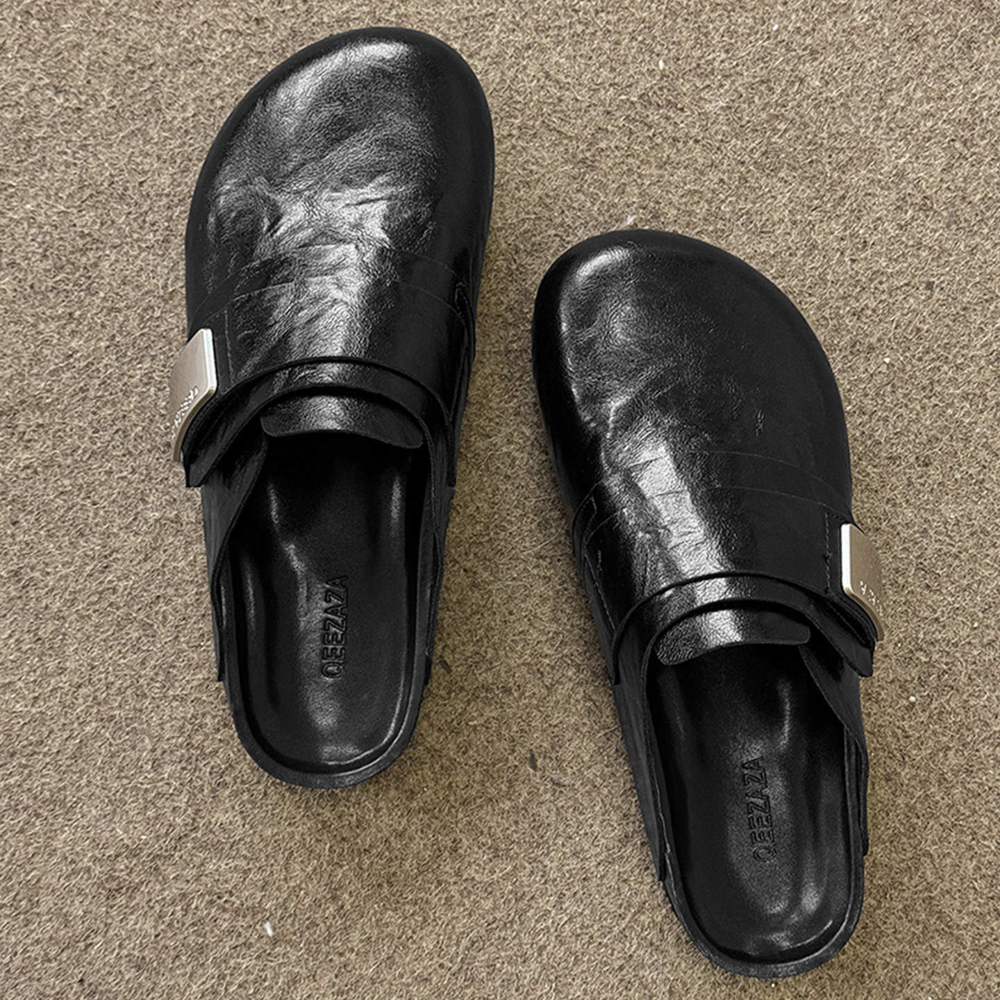 复古魔术贴厚底包头半拖外穿2026秋季新款黑色男女同款大码勃肯鞋