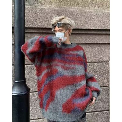 美式复古条纹毛衣男慵懒风潮牌针织衫外套男款绿色毛线衣韩系宽松