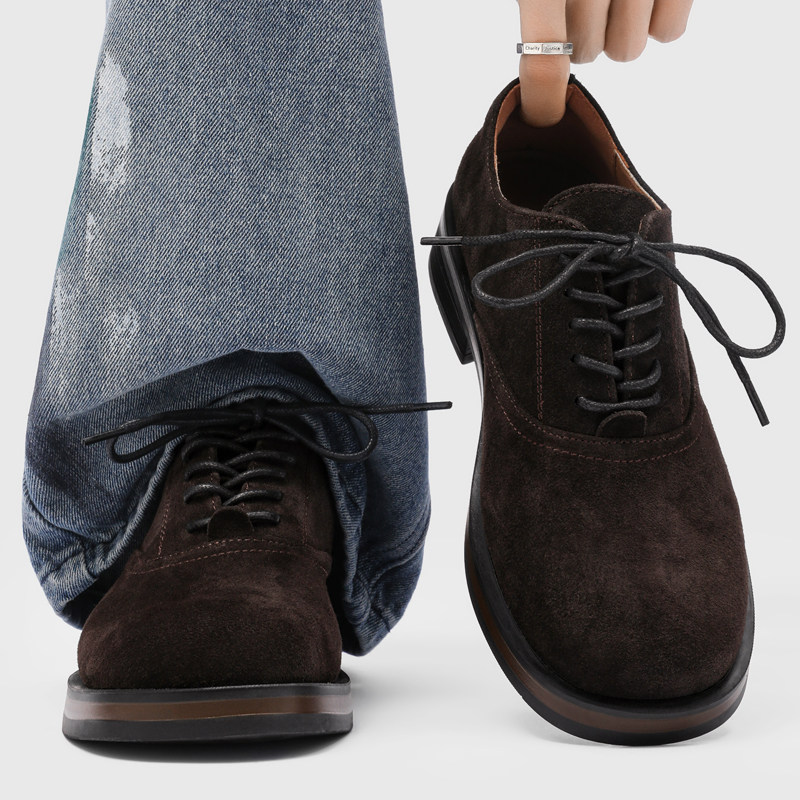 休闲皮鞋男款反绒皮英伦复古工装马丁鞋子男士方头棕色通勤德比鞋