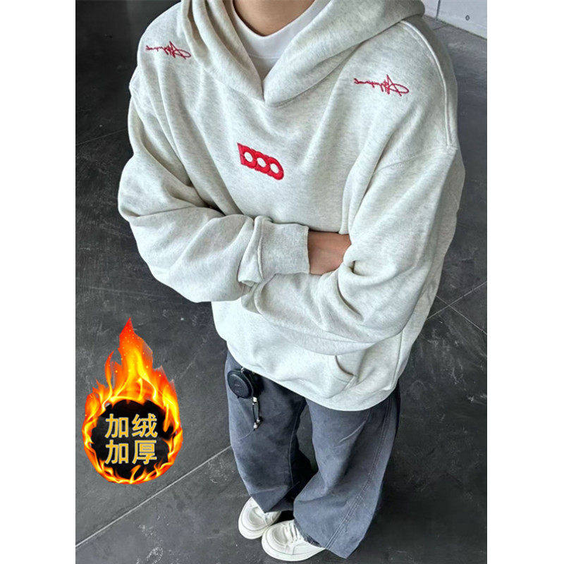 男款简约连帽卫衣女宽松加绒高街纯棉套头衫秋冬情侣款无图案