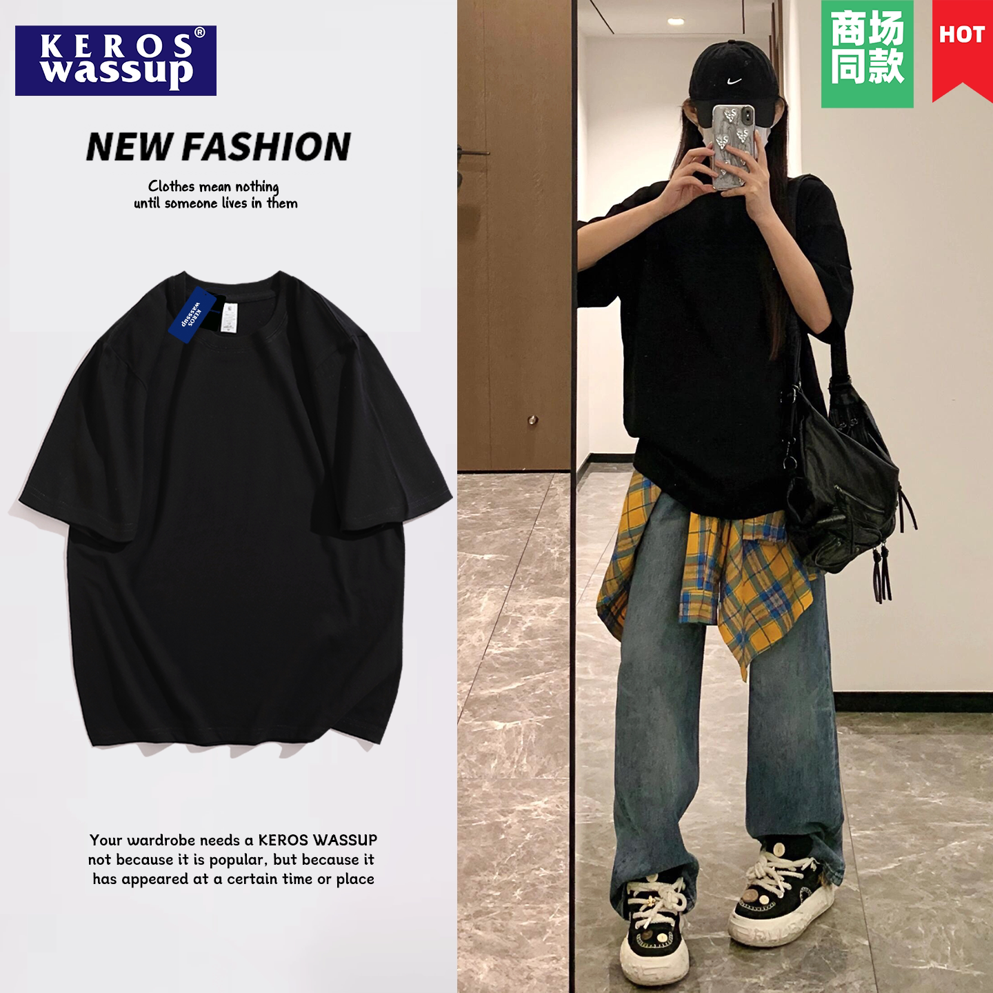 痞帅男式t恤2026新款美式潮牌高街高级感纯棉重磅宽松版男生短袖