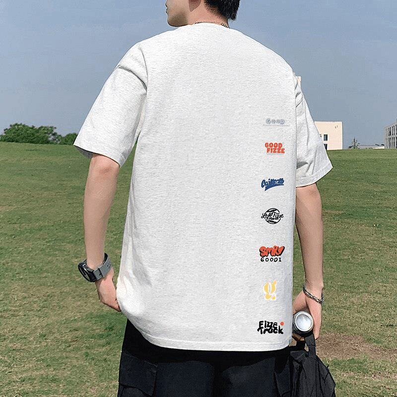 男装夏季纯棉宽松圆领印花T恤痞帅潮流韩版美式街头风格潮男Tee