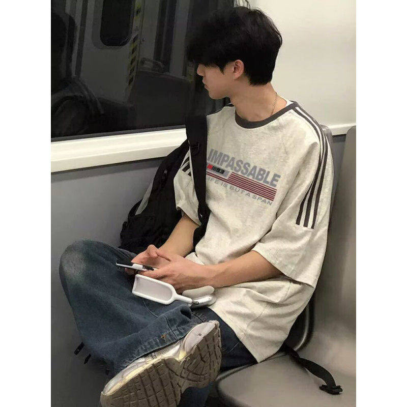 男款韩版宽松字母印花短袖T恤时尚潮流简约风夏季圆领百搭上衣tee