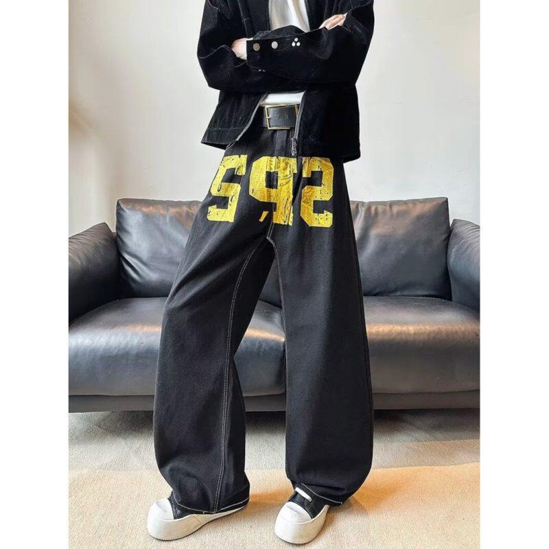 男款日系原宿风慵懒牛仔裤潮流百搭简约文艺青年直筒宽松休闲长裤