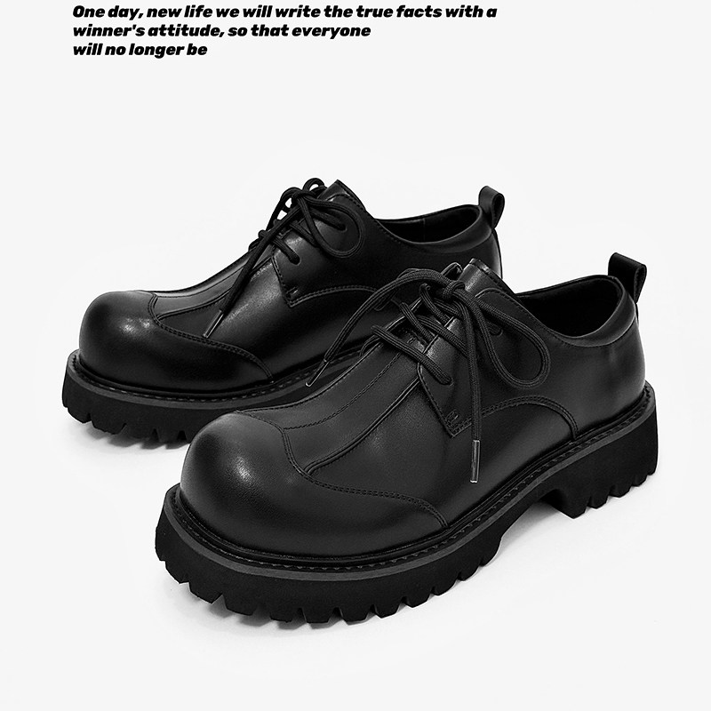 皮鞋男款2025新款大头德比鞋翘头米奇松糕底牛皮厚底增高正装通勤