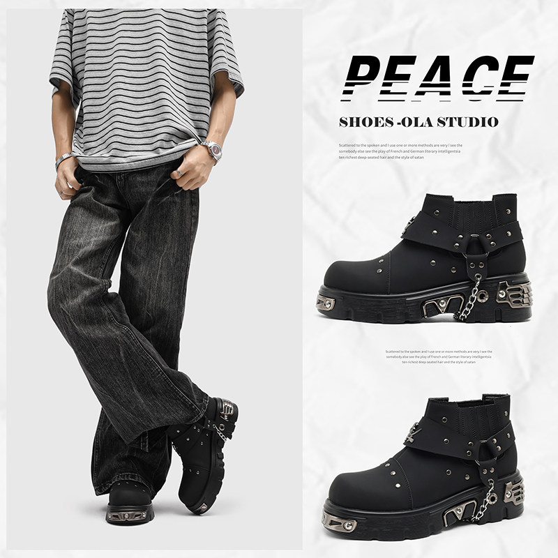 亚文化马丁靴男厚底增高短靴cos个性朋克风工装靴高级感切尔西靴