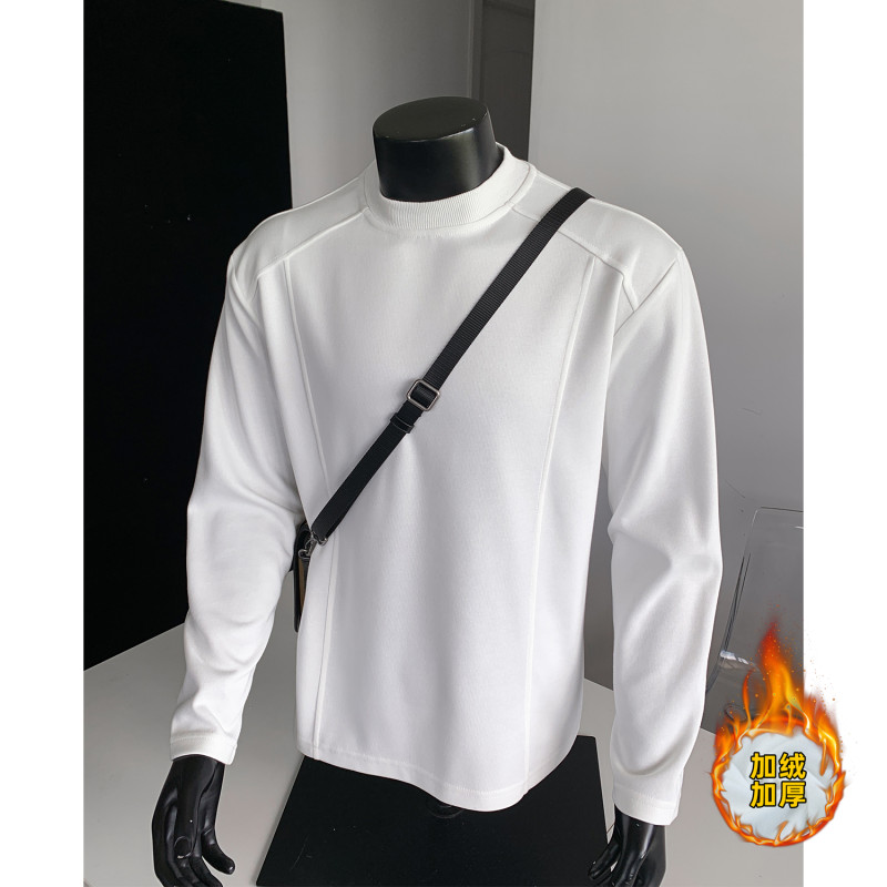 男款加绒套头卫衣正肩圆领长袖打底衫秋冬纯色潮流百搭休闲上衣服