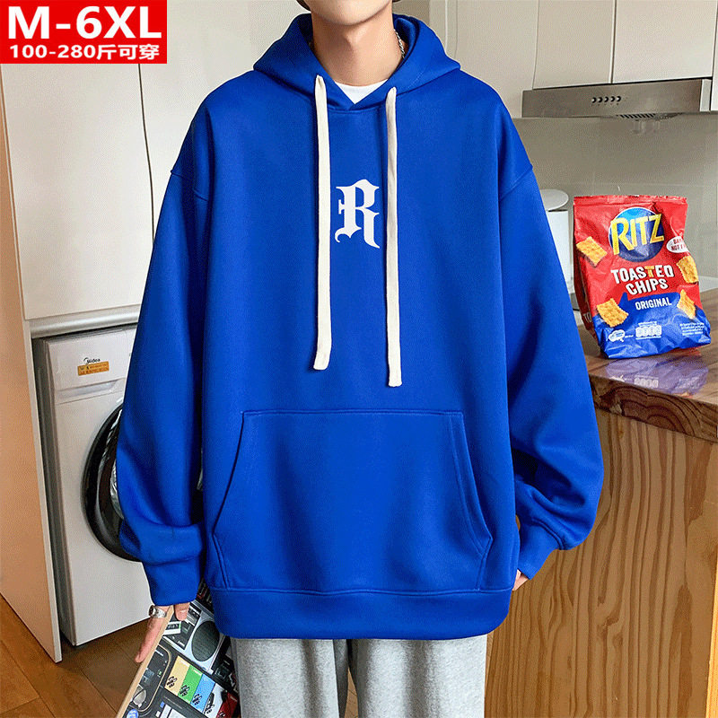 春秋港风潮男装帅气印花连帽卫衣胖大码加肥宽松运动休闲针织