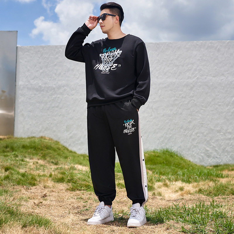 T8276+K8278 大码套装男士春秋季加肥加厚时尚印花胖子肥佬运动装