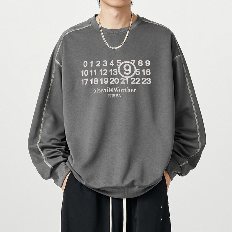 T531 大码卫衣男潮ins欧美字母印花加肥圆领套头休闲运动长袖上衣