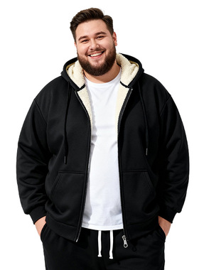 8512AB大码男装羊羔绒美式卫衣外套跨境外贸加绒连帽拉链休闲