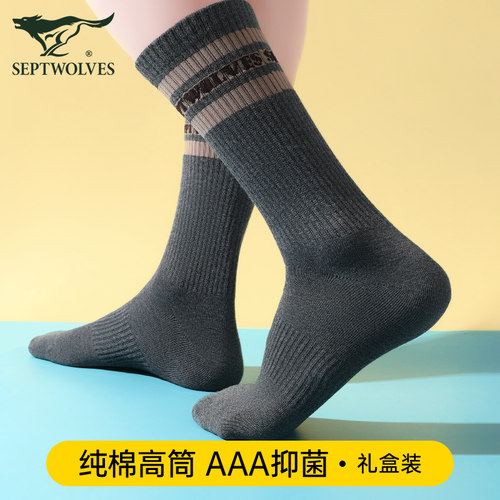 七匹狼抗菌防臭男士纯棉运动袜子