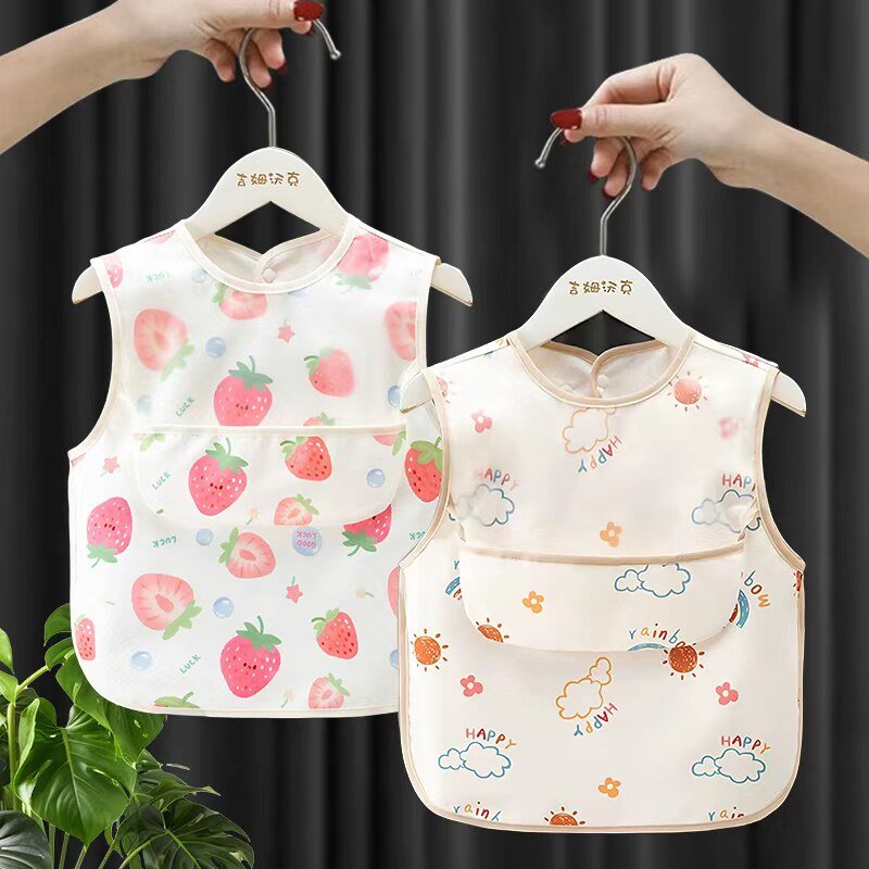 夏季无袖宝宝吃饭围兜儿童罩衣防水围裙婴儿辅食饭兜小孩防脏护衣