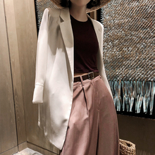 韩版 宽松休闲西服上衣外套薄款 女2019夏季 网红垂感雪纺小西装 新款