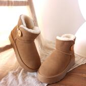 厚底增高真皮东北保暖棉鞋 雪地靴防水防滑女款 冬季 短筒平底2024新