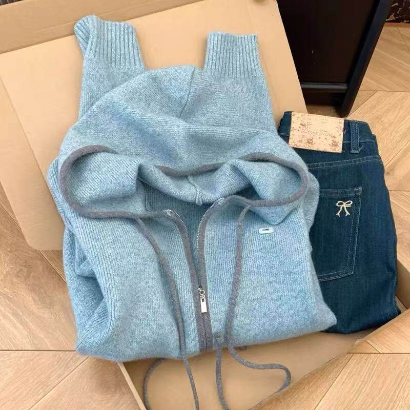 【羊羊世家】开衫外套女上衣连帽毛针织衫