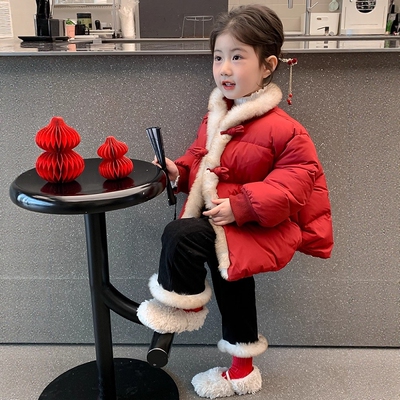 法国Uamtor女童国风新年红色棉服