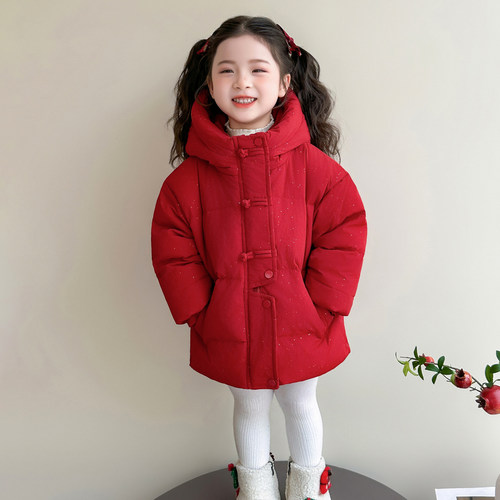 Uamtor女童红色羽绒服雪花拜年服