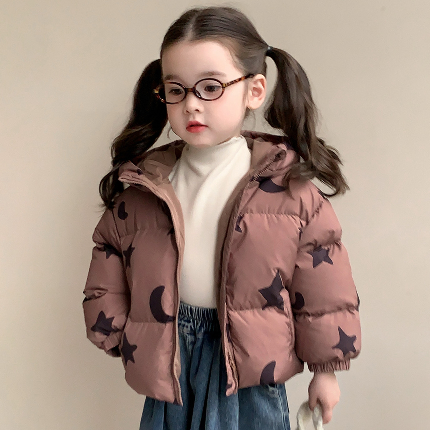 Uamtor女童咖色白鸭绒保暖羽绒服