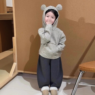 法国Uamtor女童春秋可爱耳朵复合卫衣套装女宝宝洋气超萌连帽上衣
